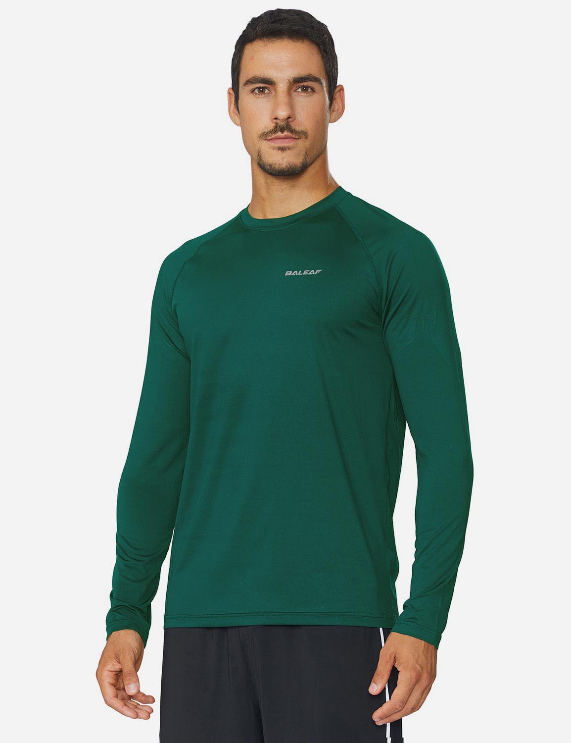 Baleaf Men's Workout Crew-Neck Slim-Cut Long Sleeved Shirt abd195 Dark Green Side