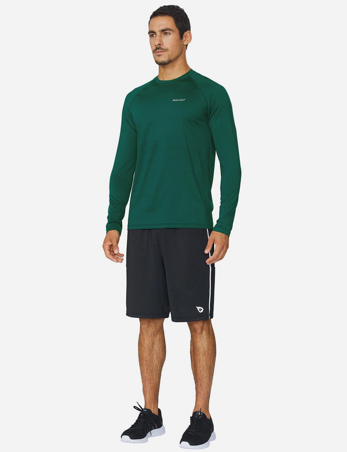 Baleaf Men's Workout Crew-Neck Slim-Cut Long Sleeved Shirt abd195 Dark Green Full