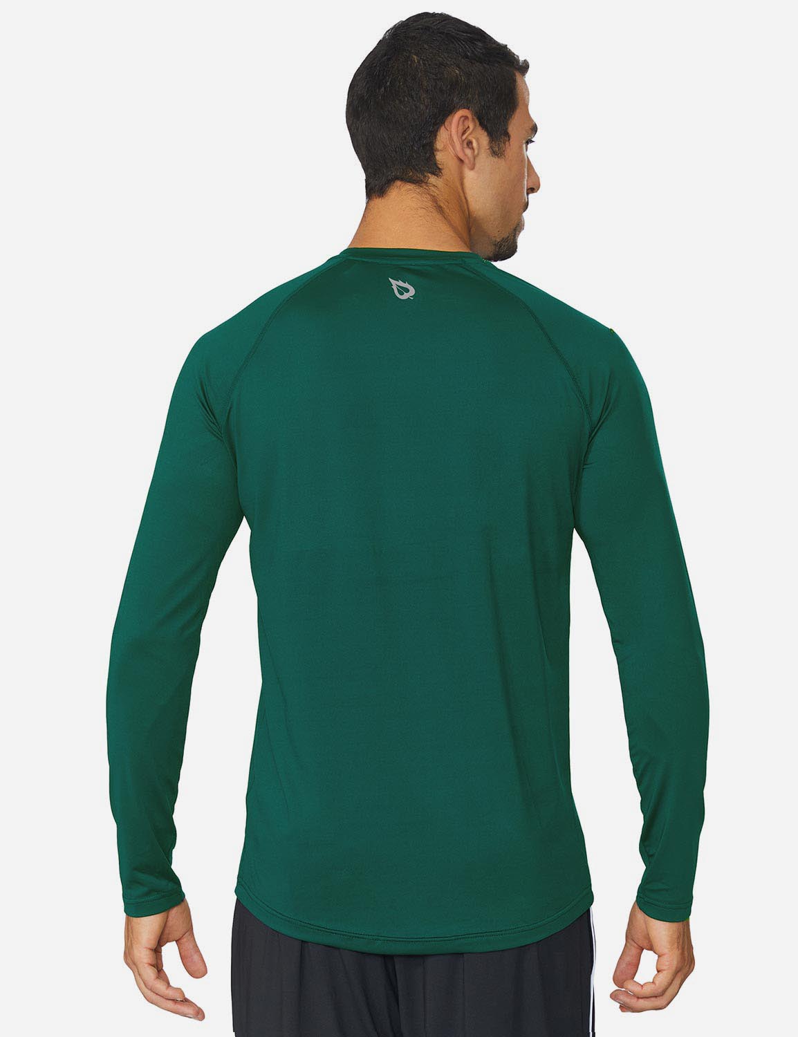 Baleaf Men's Workout Crew-Neck Slim-Cut Long Sleeved Shirt abd195 Dark Green Back