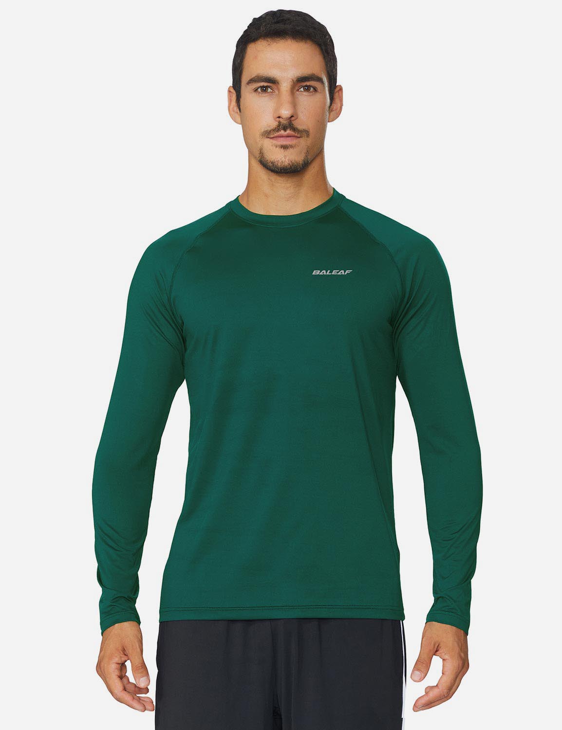 Baleaf Men's Workout Crew-Neck Slim-Cut Long Sleeved Shirt abd195 Dark Green Front