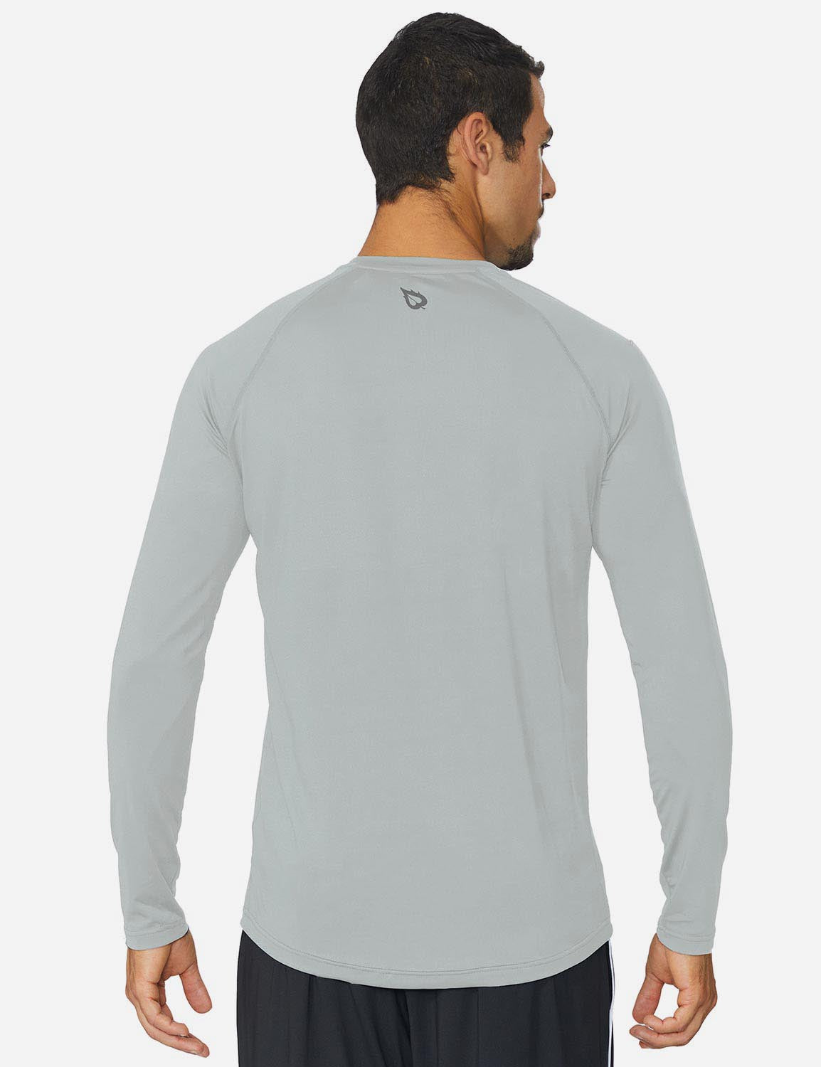 Baleaf Men's Workout Crew-Neck Slim-Cut Long Sleeved Shirt abd195 Silver Back