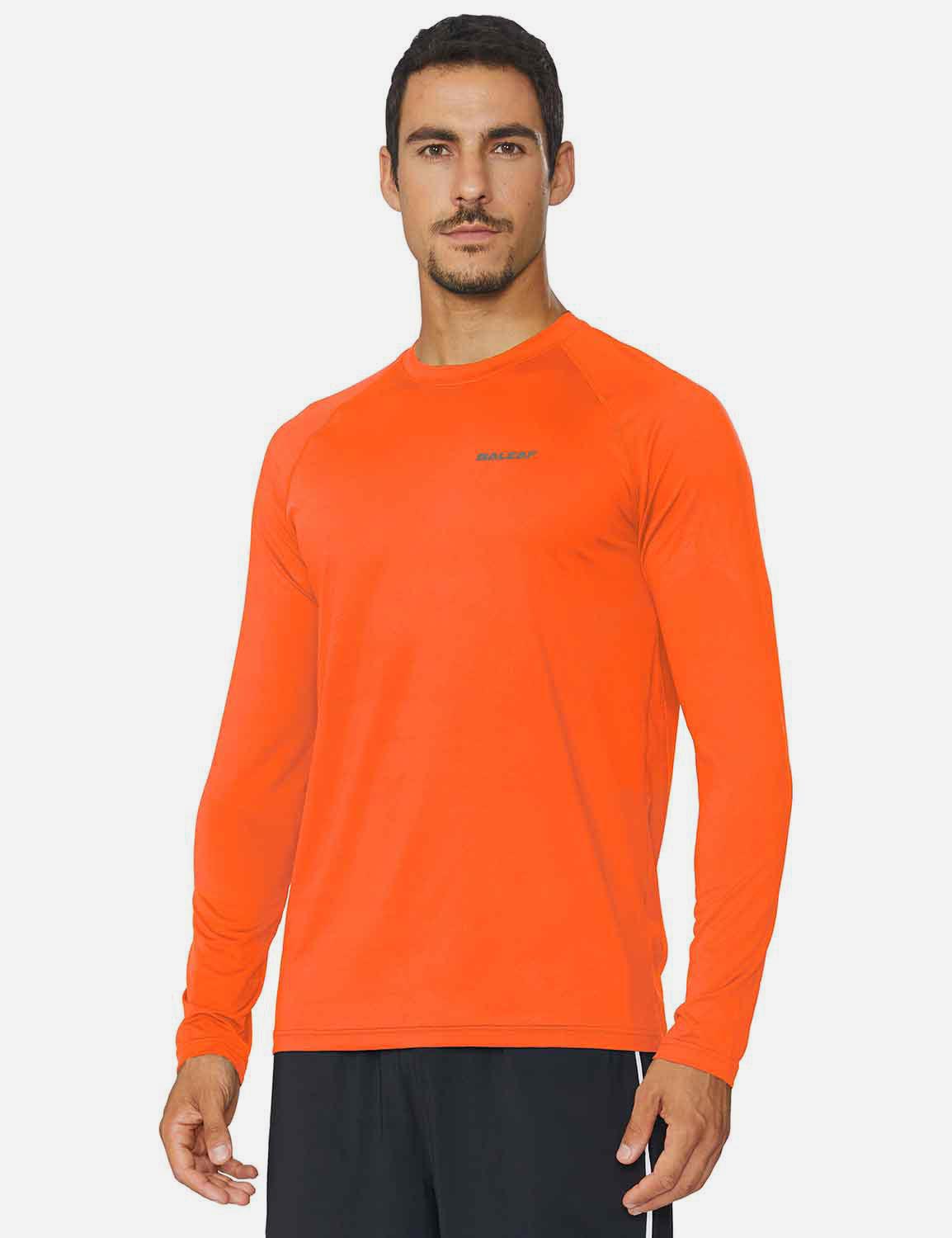 Baleaf Men's Workout Crew-Neck Slim-Cut Long Sleeved Shirt abd195 Orange Side