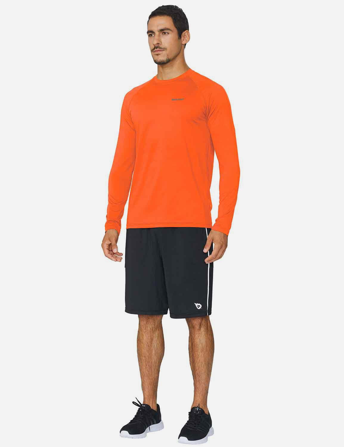 Baleaf Men's Workout Crew-Neck Slim-Cut Long Sleeved Shirt abd195 Orange Full
