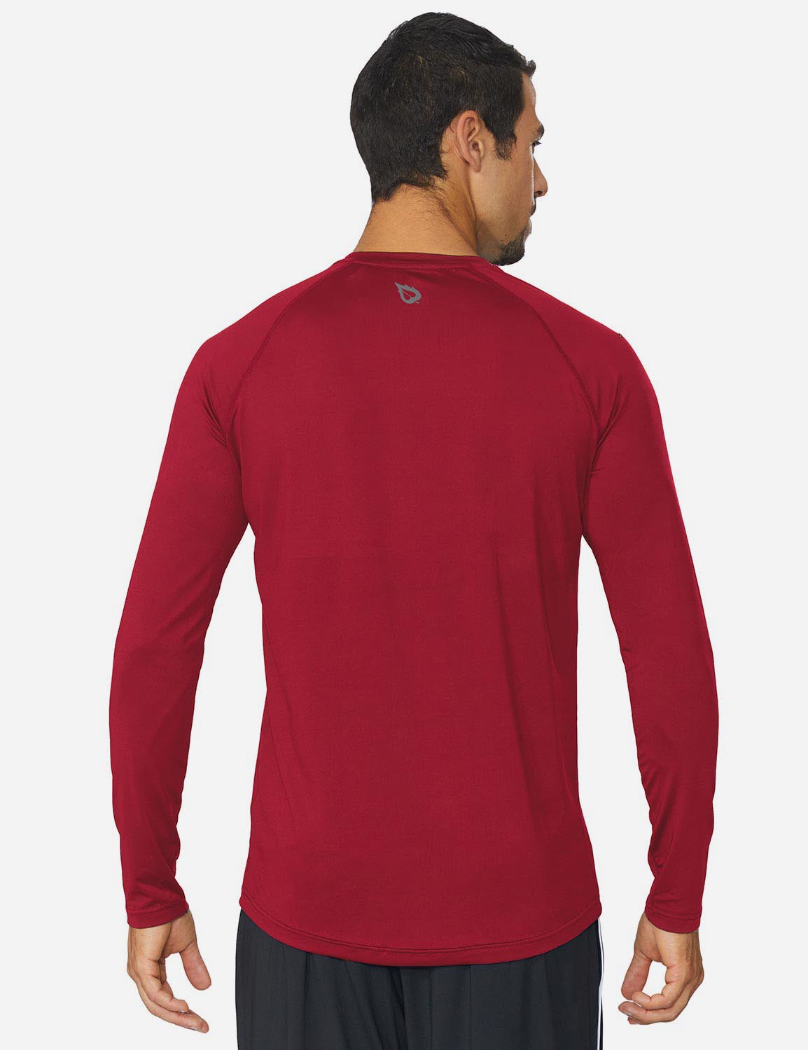 Baleaf Men's Workout Crew-Neck Slim-Cut Long Sleeved Shirt abd195 Dark Red Back