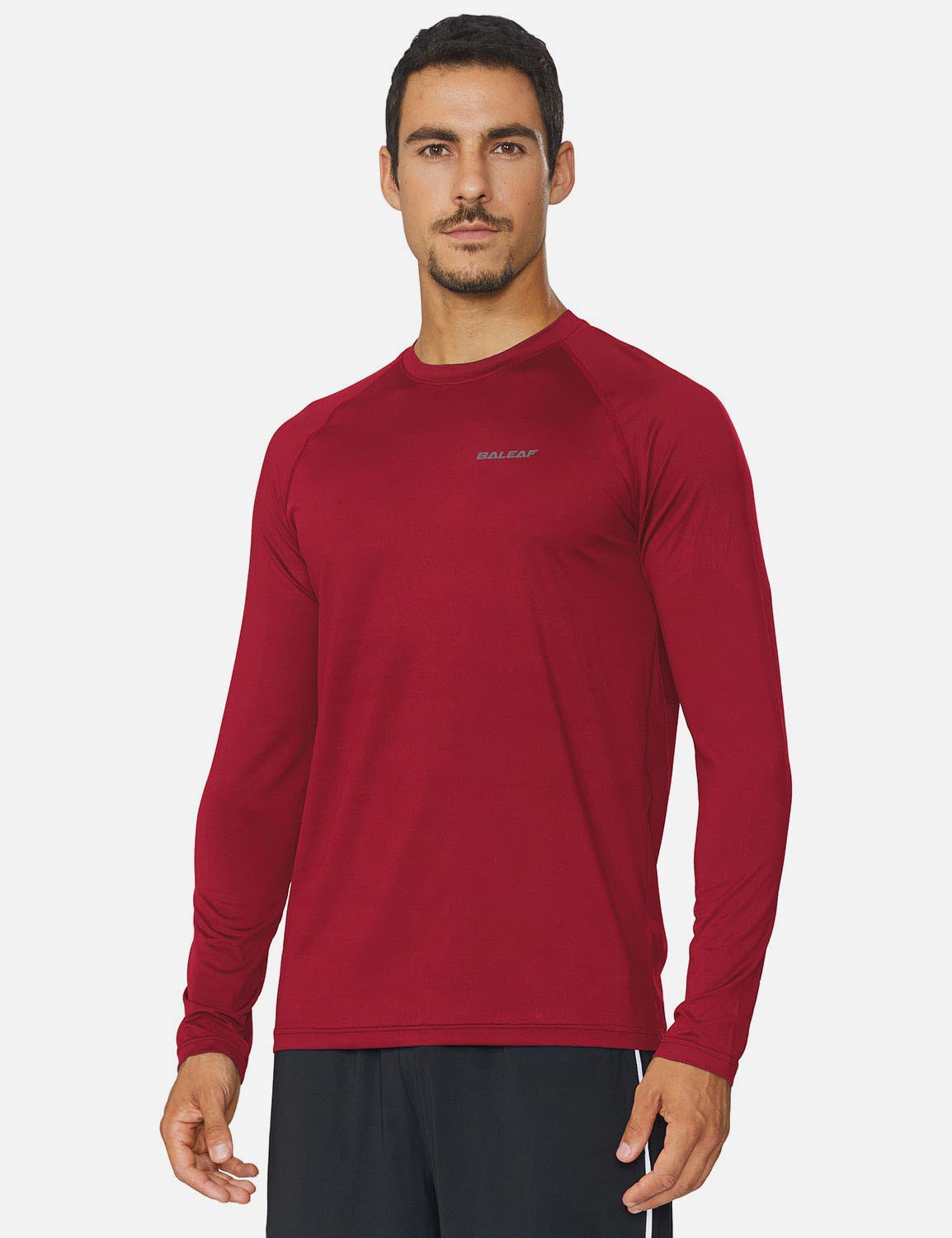 Baleaf Men's Workout Crew-Neck Slim-Cut Long Sleeved Shirt abd195 Dark Red Side