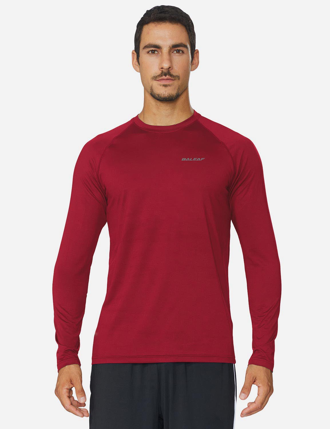 Baleaf Men's Workout Crew-Neck Slim-Cut Long Sleeved Shirt abd195 Dark Red Front