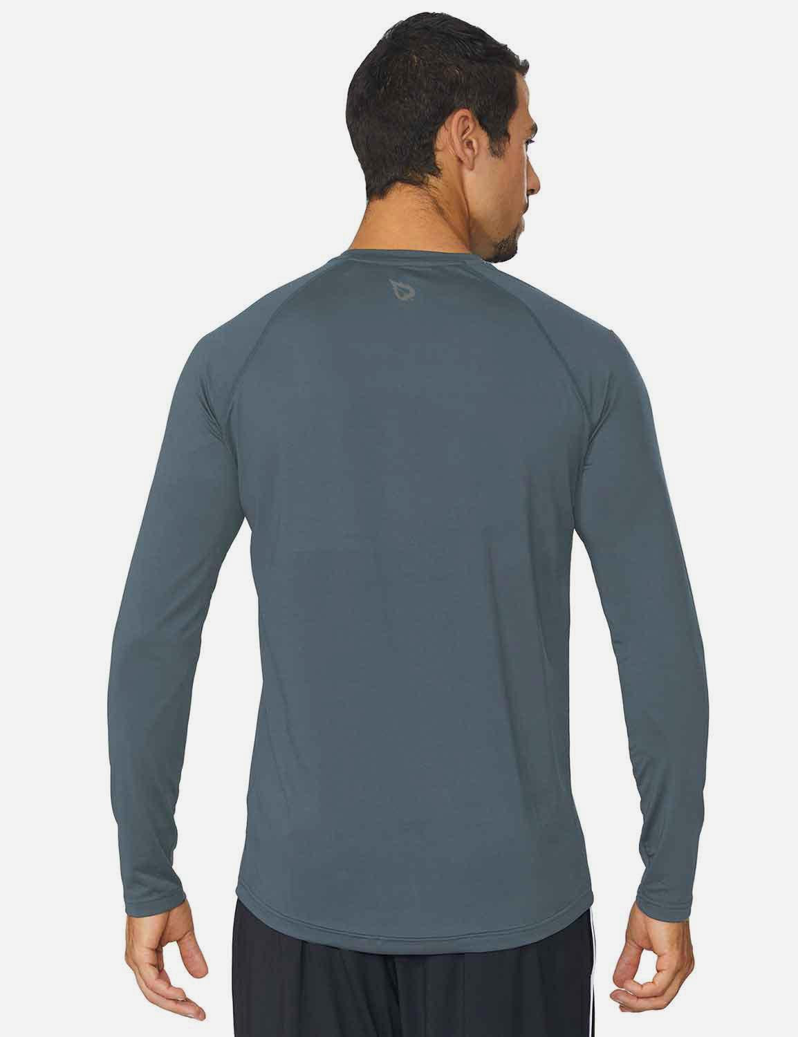 Baleaf Men's Workout Crew-Neck Slim-Cut Long Sleeved Shirt abd195 Slate Gray Back
