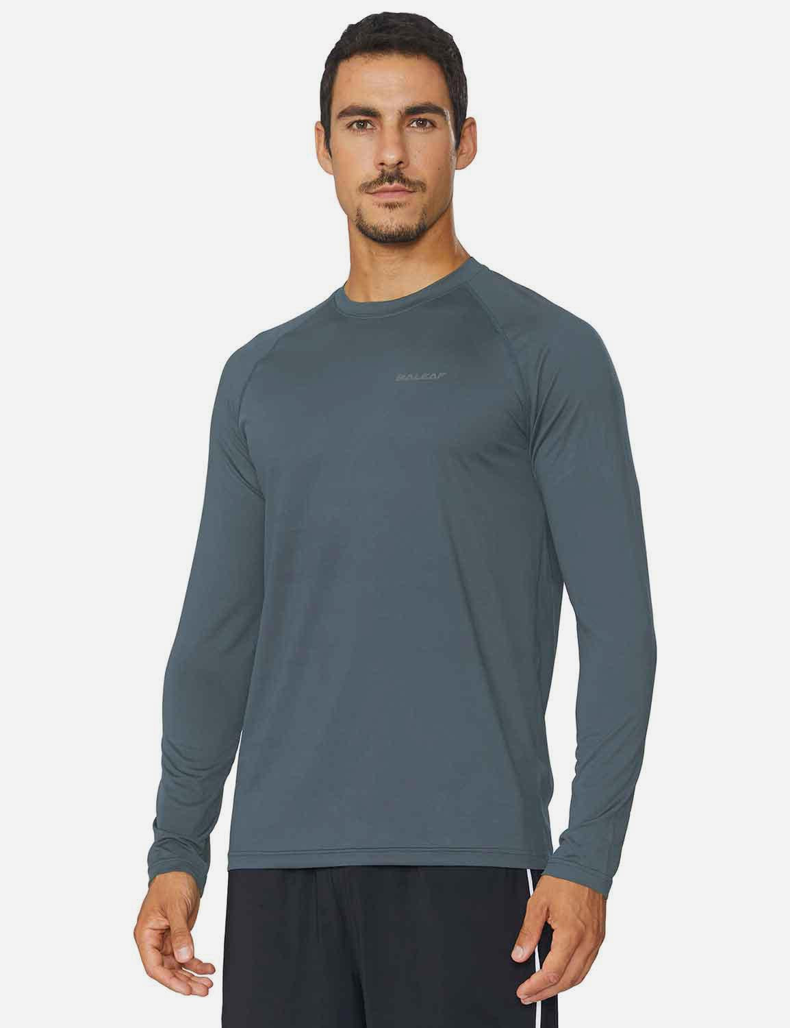 Baleaf Men's Workout Crew-Neck Slim-Cut Long Sleeved Shirt abd195 Slate Gray Side
