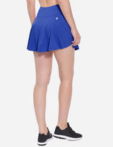 Baleaf Women's Mid-Rise 2-in-1 Pleated Pocketed Sports Skirt abd247 Blue Back
