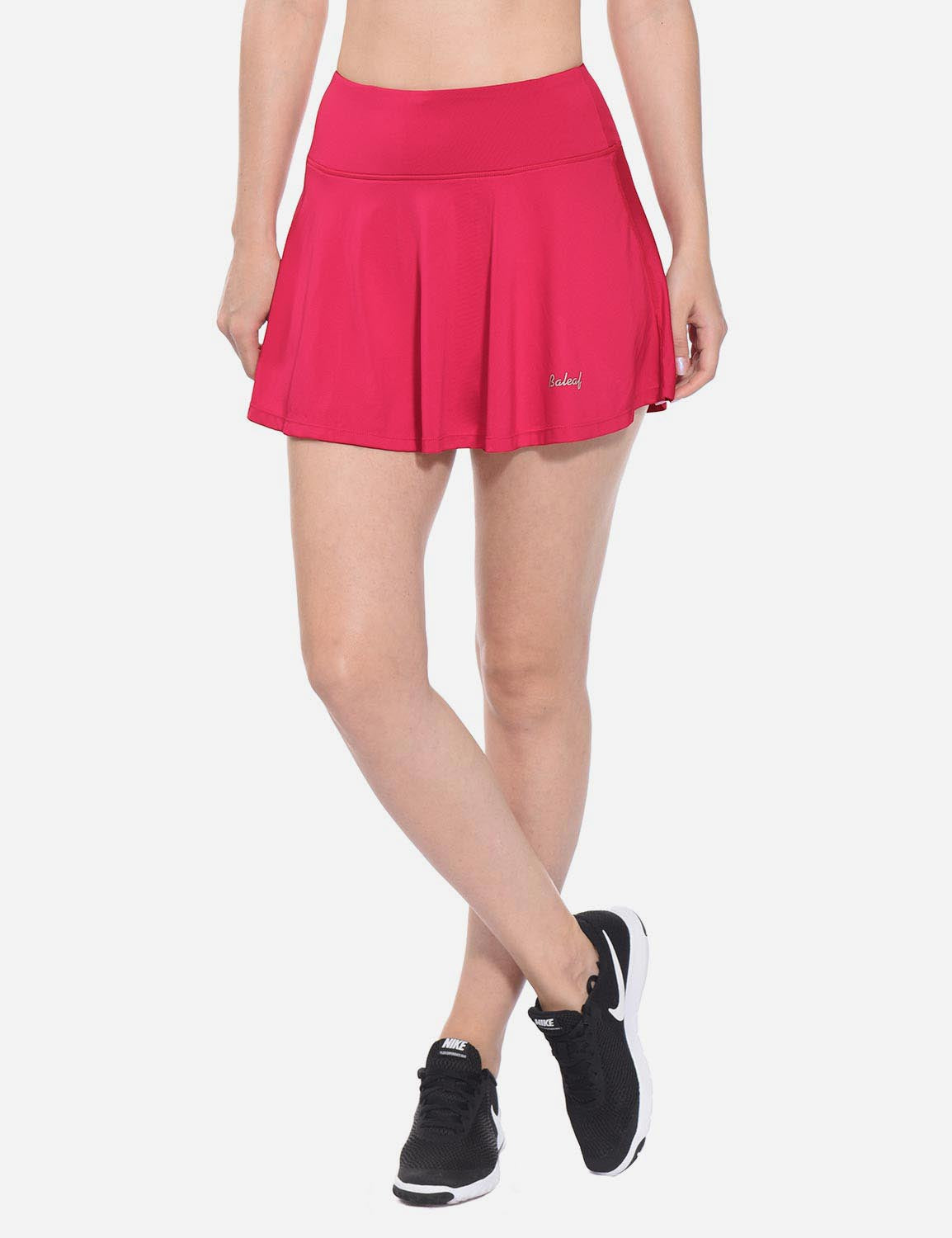 Baleaf Women's Mid-Rise 2-in-1 Pleated Pocketed Sports Skirt abd247 Deep Pink Main