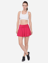 Baleaf Women's Mid-Rise 2-in-1 Pleated Pocketed Sports Skirt abd247 Deep Pink Full
