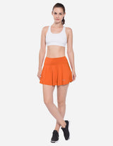 Baleaf Women's Mid-Rise 2-in-1 Pleated Pocketed Sports Skirt abd247 Orange Full