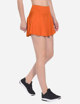 Baleaf Women's Mid-Rise 2-in-1 Pleated Pocketed Sports Skirt abd247 Orange Side