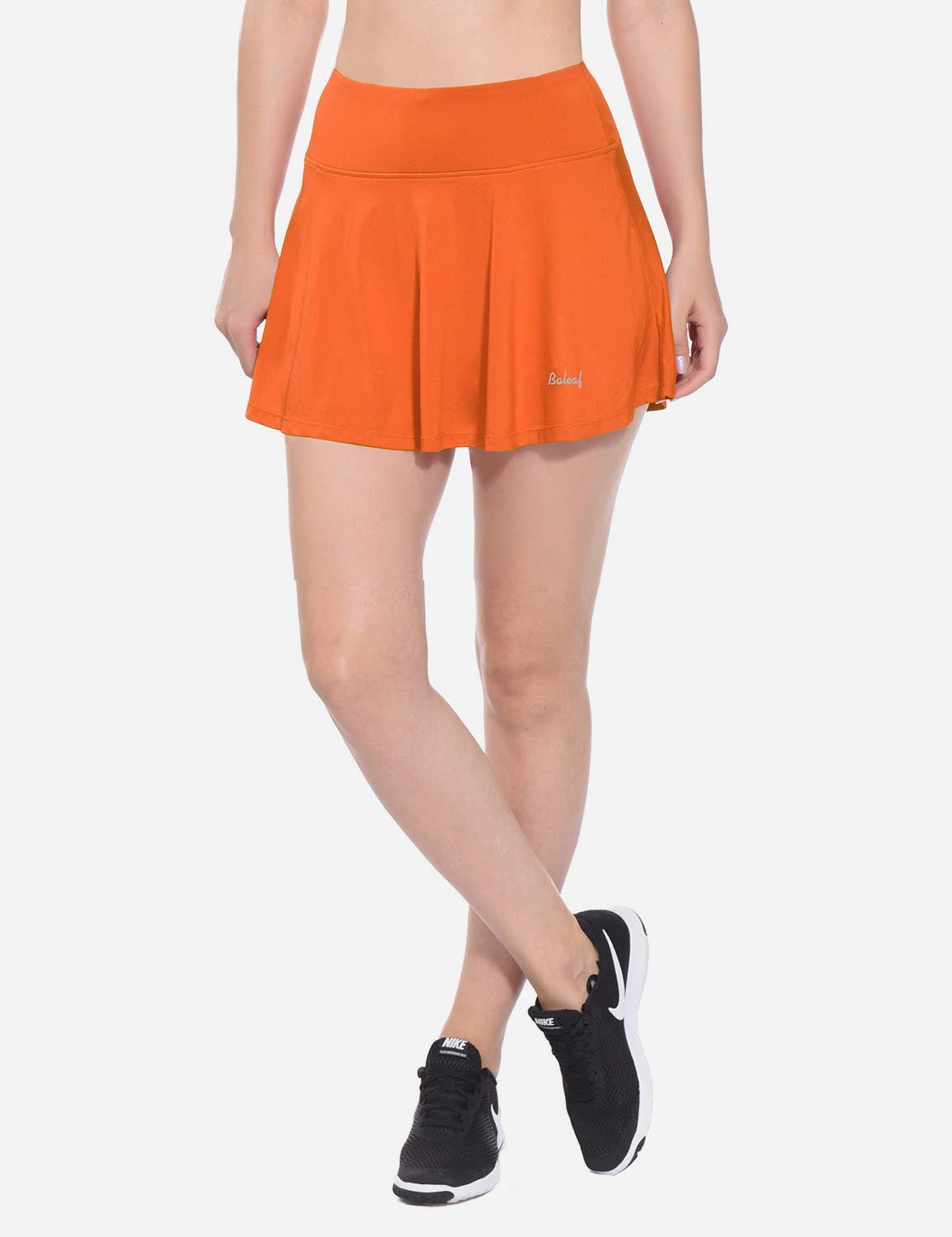 Baleaf Women's Mid-Rise 2-in-1 Pleated Pocketed Sports Skirt abd247 Orange Main