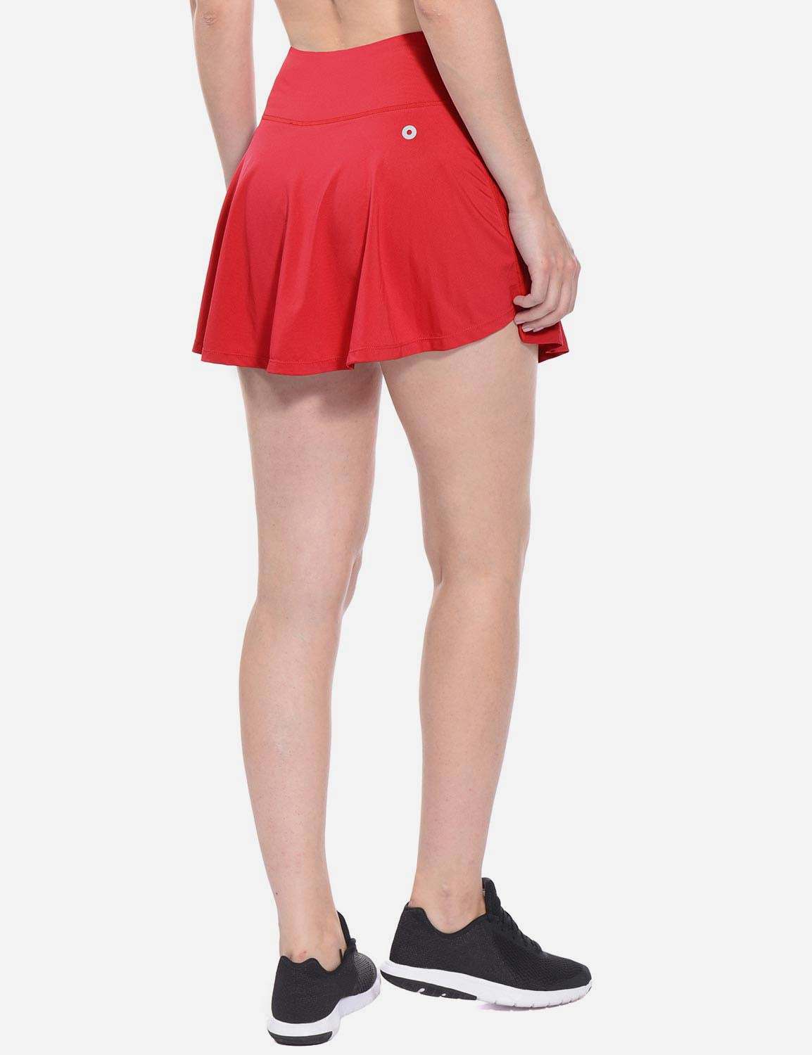 Baleaf Women's Mid-Rise 2-in-1 Pleated Pocketed Sports Skirt abd247 Red Back