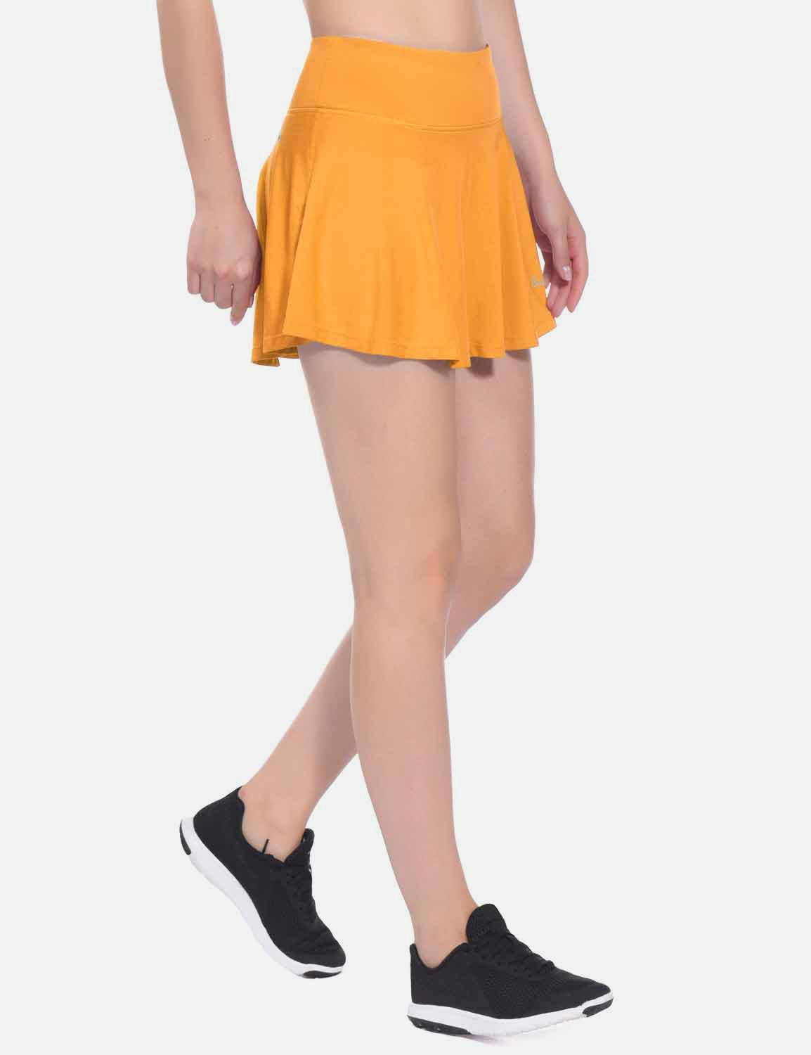 Baleaf Women's Mid-Rise 2-in-1 Pleated Pocketed Sports Skirt abd247 Yellow Side