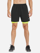 Baleaf Men's 2-in-1 Split Leg Back Pocketed Compression Gym Shorts abd277 Black/Fluorescent Green Main