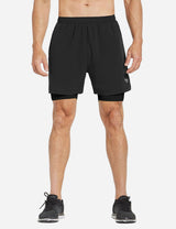 Baleaf Men's 2-in-1 Split Leg Back Pocketed Compression Gym Shorts abd277 Black/Black Main