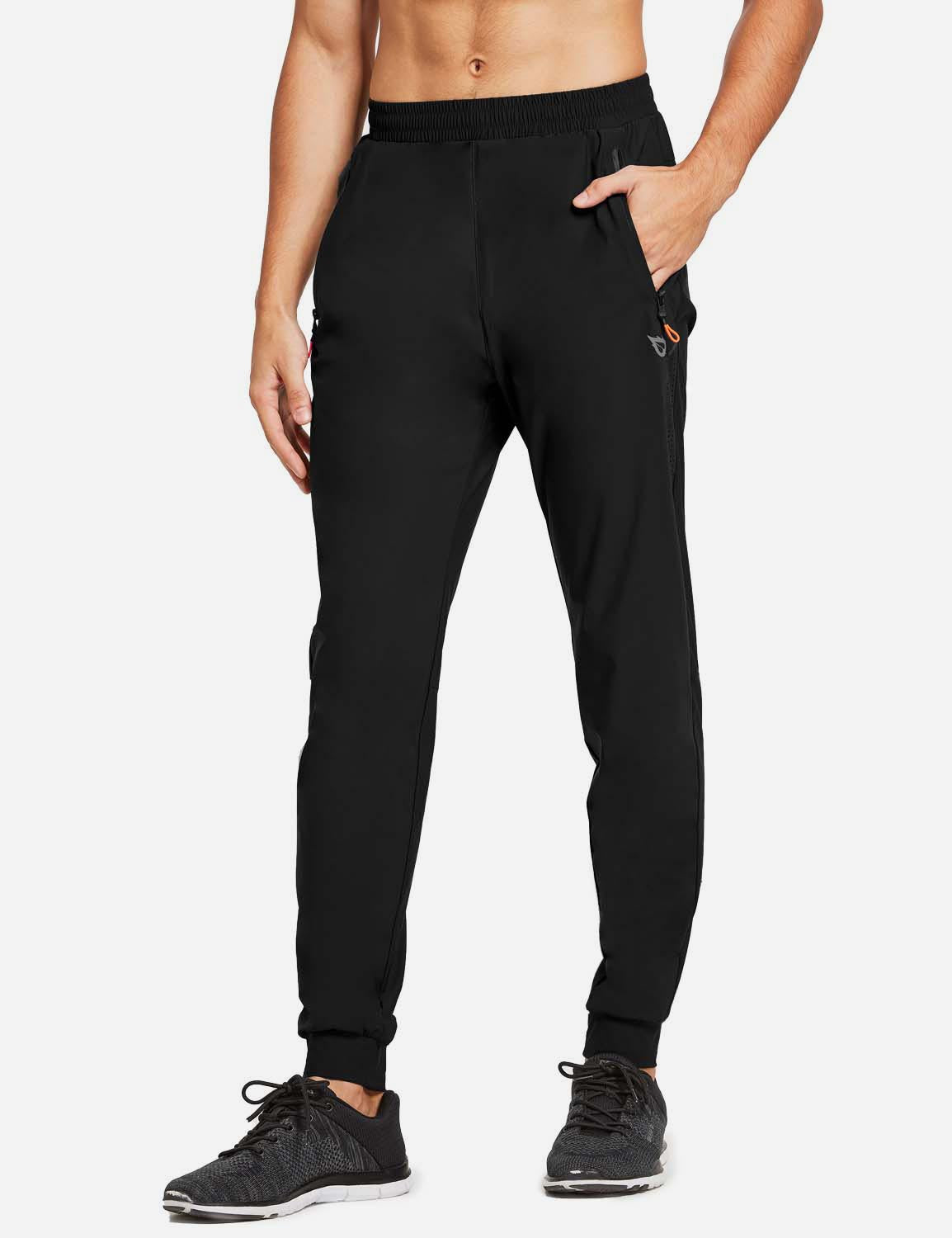 Baleaf Men's Mid Rise Seamless Quick Dry Mesh Tapered Joggers abd284 Black Side