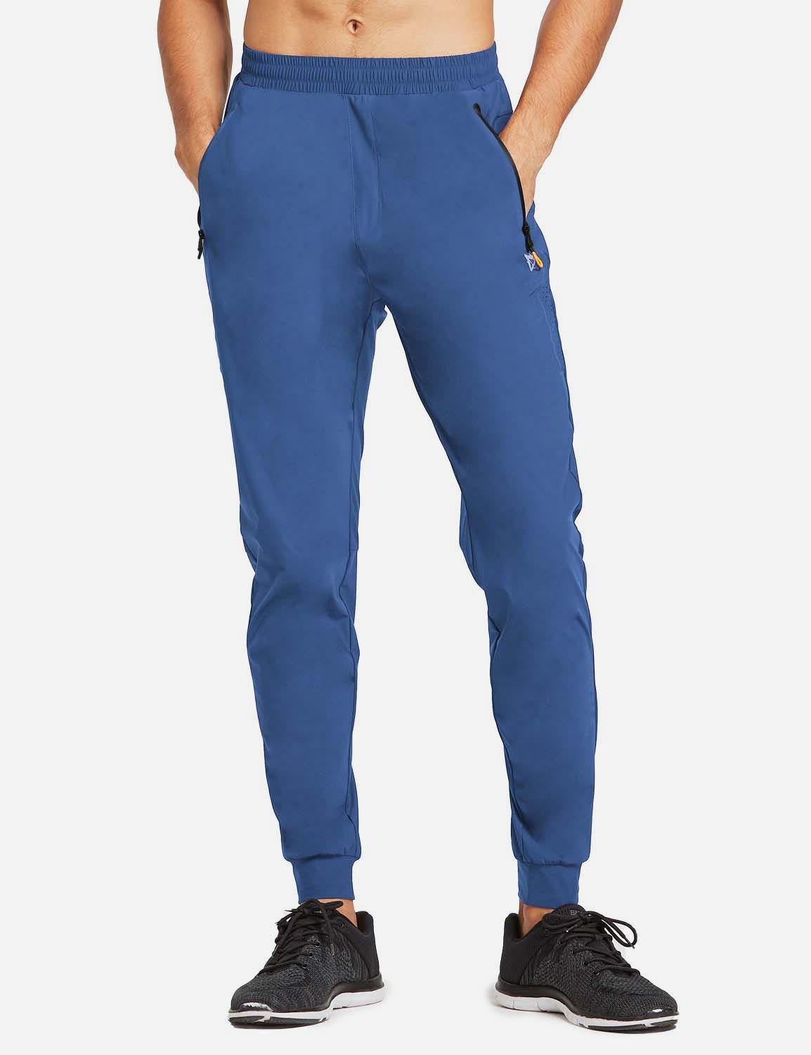 Baleaf Men's Mid Rise Seamless Quick Dry Mesh Tapered Joggers abd284 Blue Side