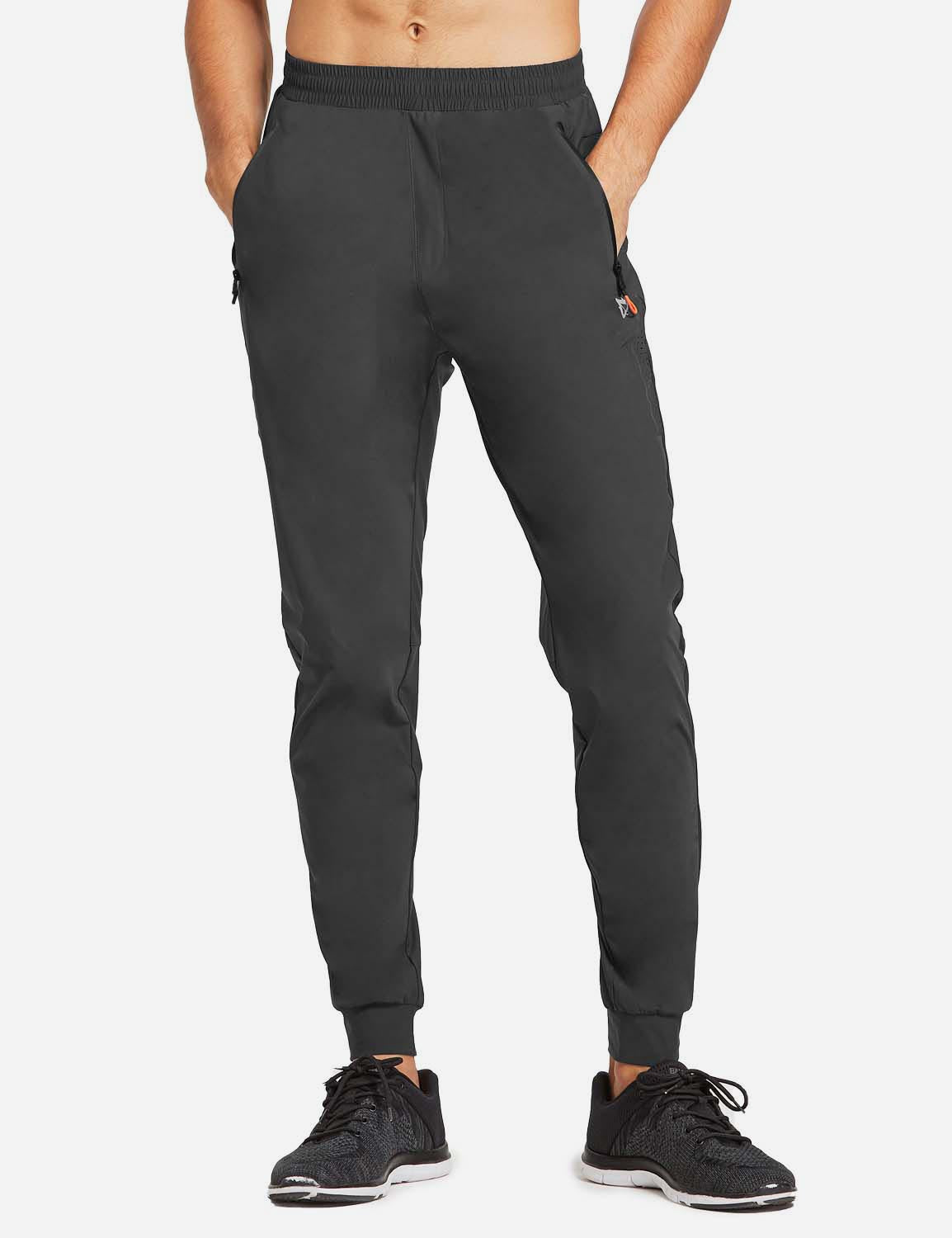 Baleaf Men's Mid Rise Seamless Quick Dry Mesh Tapered Joggers abd284 Gray Side