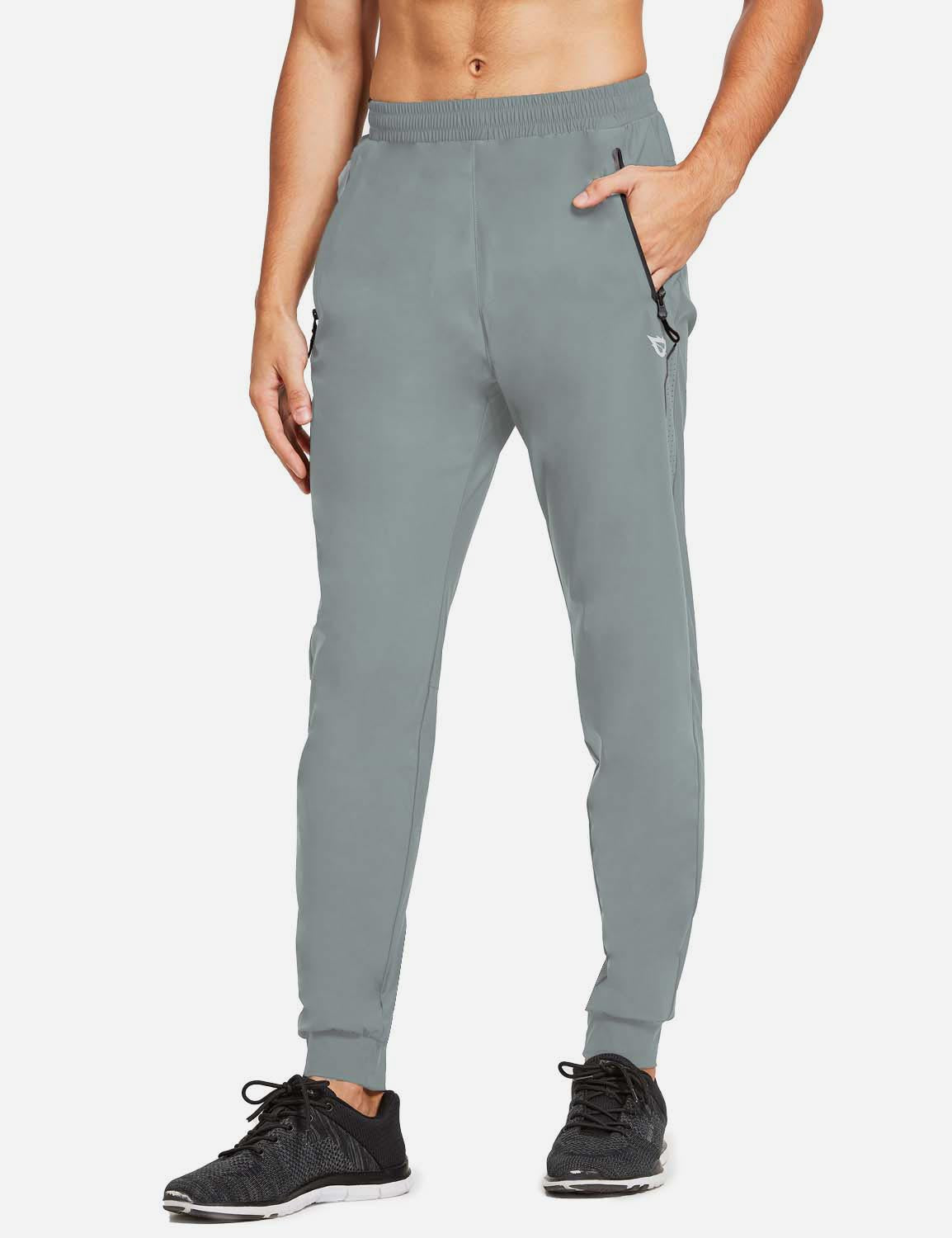 Baleaf Men's Mid Rise Seamless Quick Dry Mesh Tapered Joggers abd284 Light Gray Front