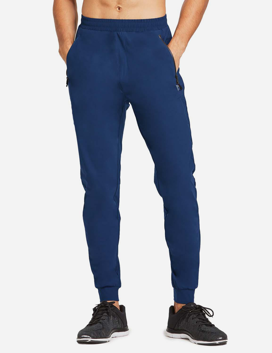 Baleaf Men's Mid Rise Seamless Quick Dry Mesh Tapered Joggers abd284 Navy Front