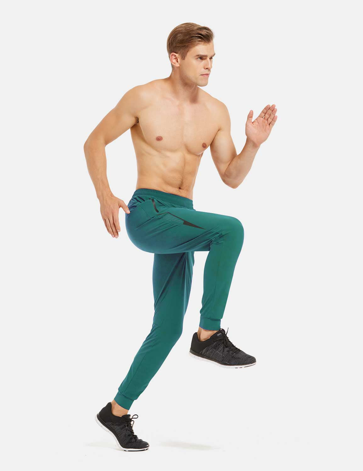 Baleaf Men's Mid Rise Seamless Quick Dry Mesh Tapered Joggers abd284 Teal Full