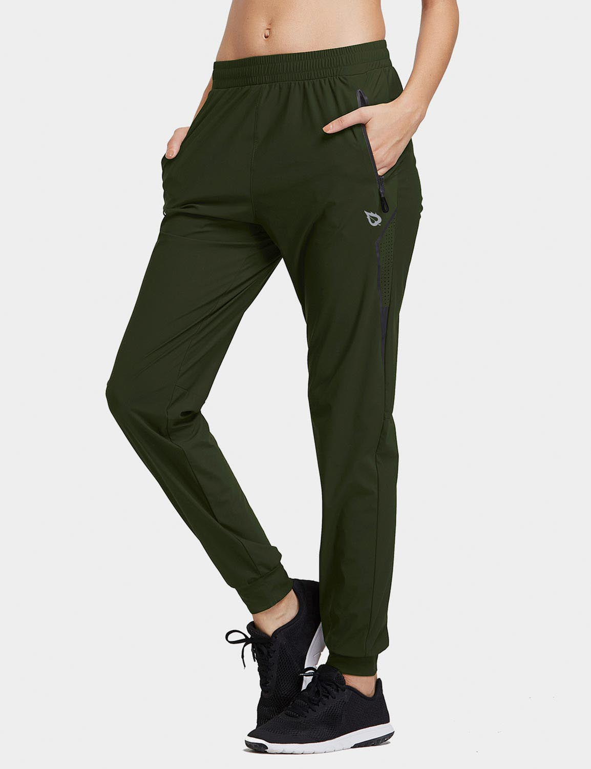 Baleaf Women's Mid Rise Seamless Lightweight Mesh Track Pants abd285 Army Green Side