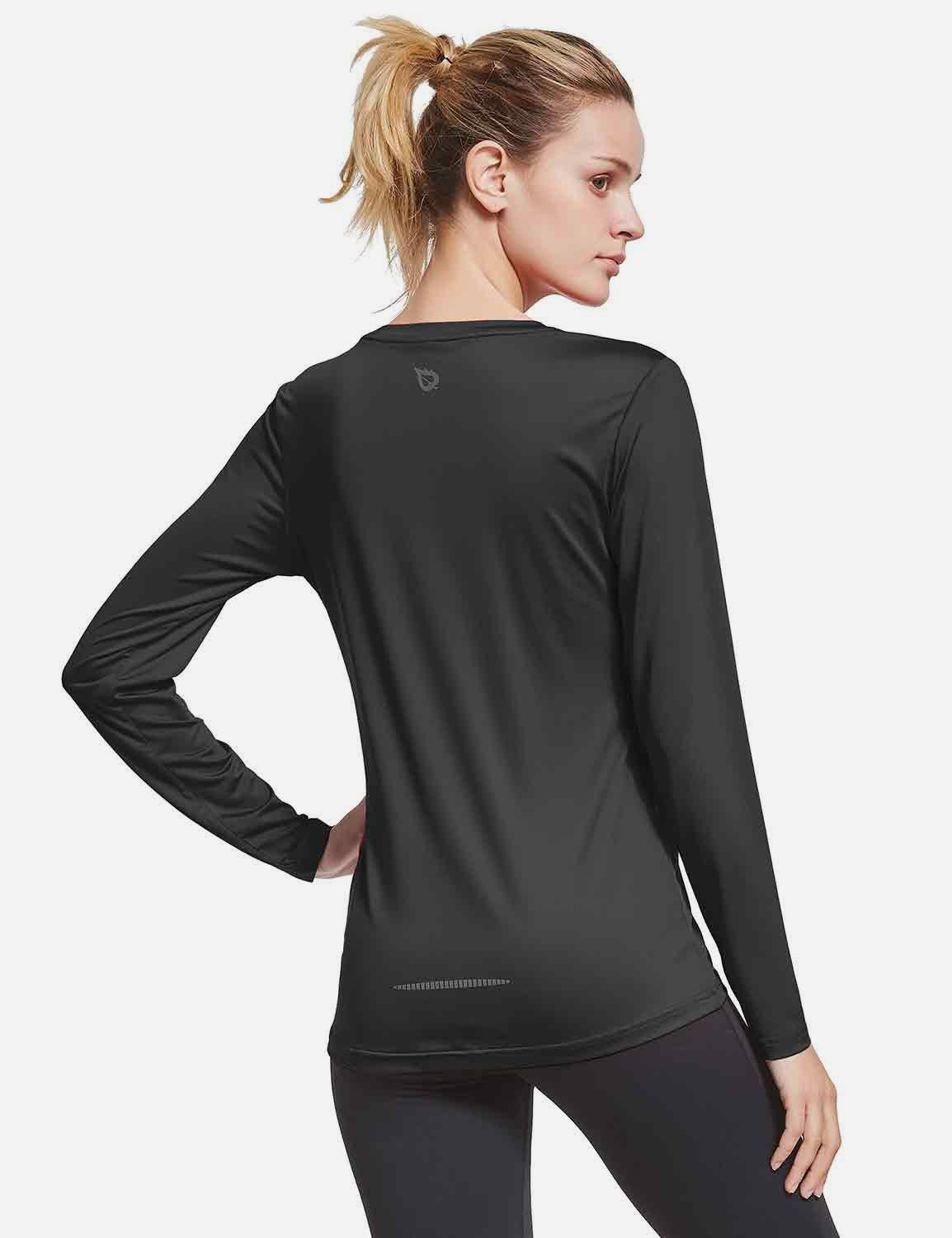 BALEAF Women's Loose Fit Tagless Workout Long Sleeved Shirt abd294 Black Back