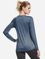 BALEAF Women's Loose Fit Tagless Workout Long Sleeved Shirt abd294 Gray Back
