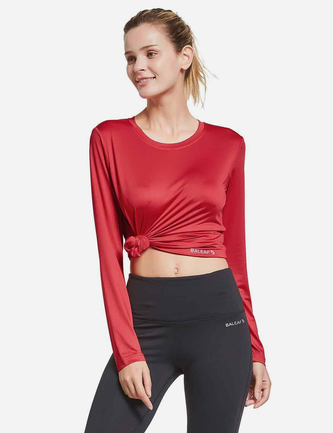 BALEAF Women's Loose Fit Tagless Workout Long Sleeved Shirt abd294 Red Side