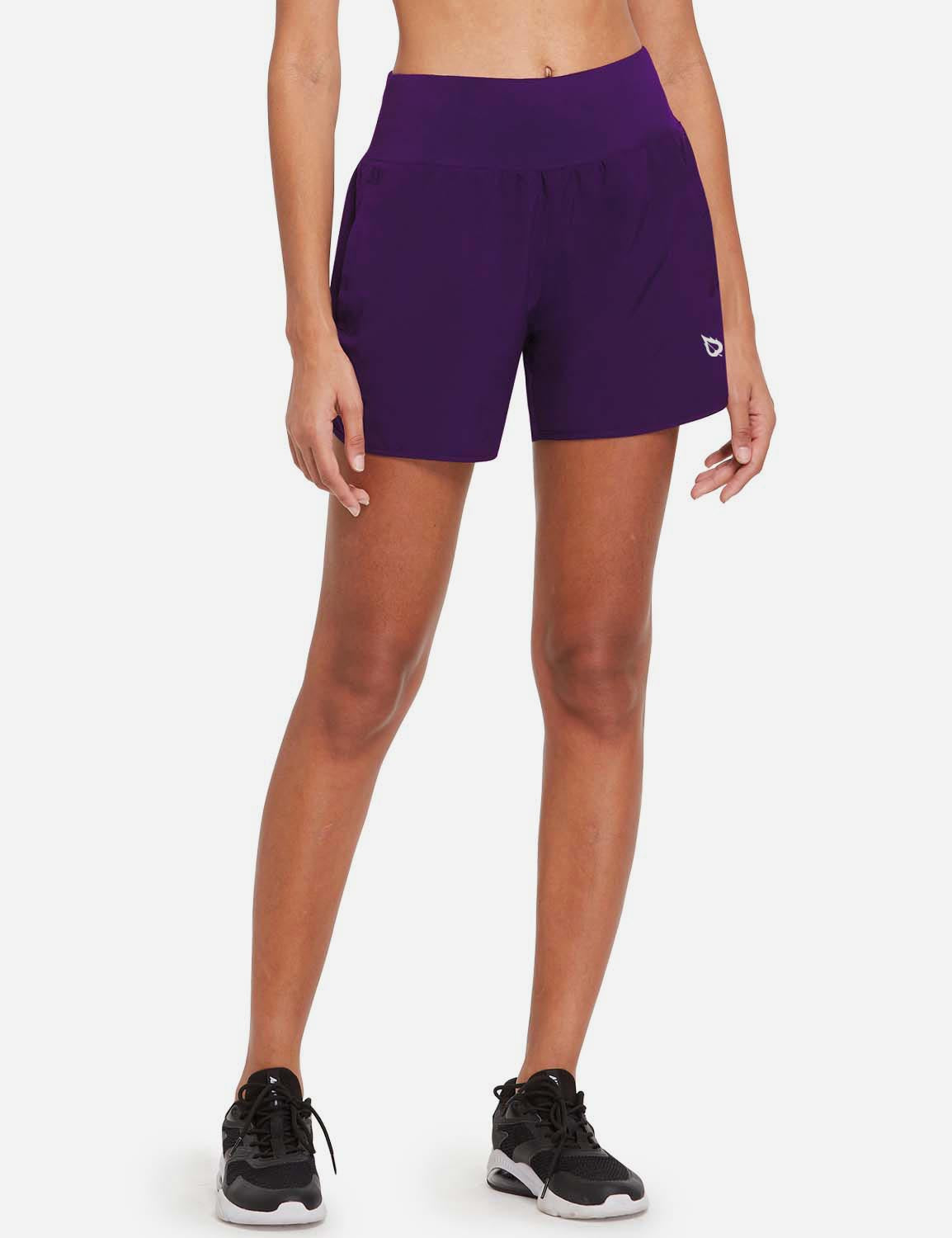 Baleaf Women's 5" High Rise Split-leg Pocketed Running Shorts abd394 Purple Front