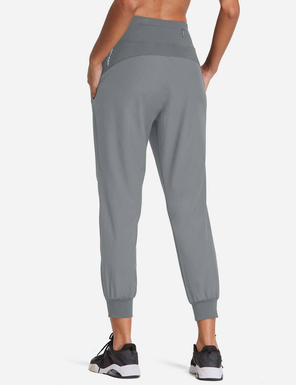 Baleaf Women's 26' High Rise Loose Fit Tapered Legs Pocketed Joggers abd405 Light Gray Back