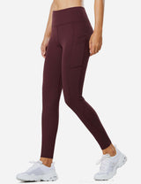Baleaf Women's Fleece Lined Tummy Control Pocketed Leggings abd441 Red Wine Front