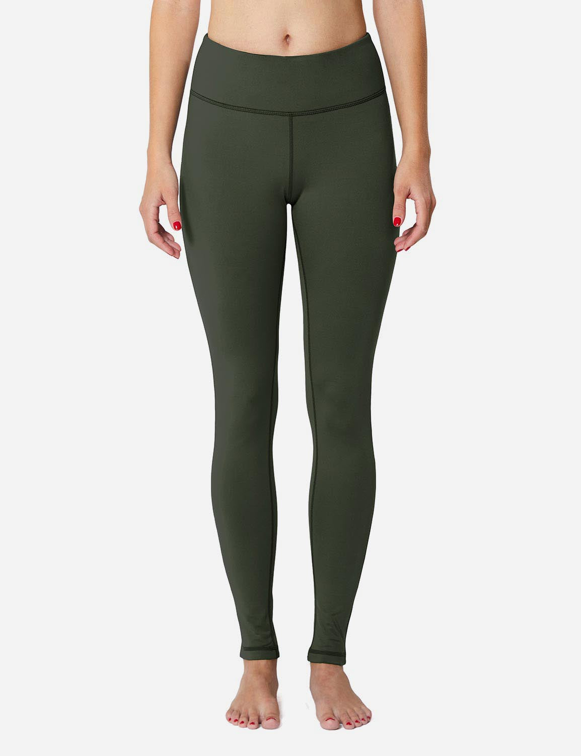 Baleaf Women's Mid-Rise Fleece Lined Basic Yoga & Workout Leggings abh018 Army-Green Front