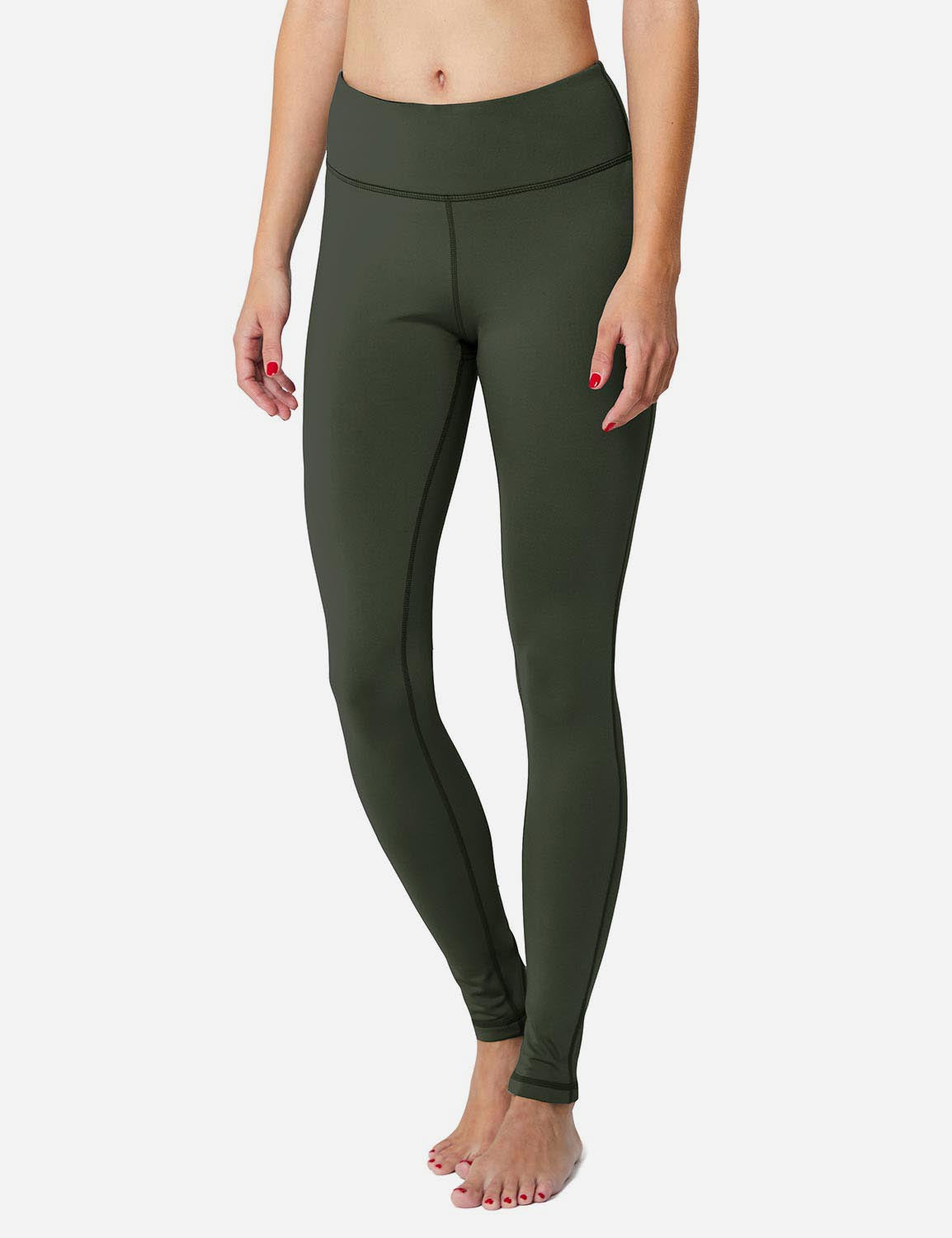 Baleaf Women's Mid-Rise Fleece Lined Basic Yoga & Workout Leggings abh018 Army-Green Side