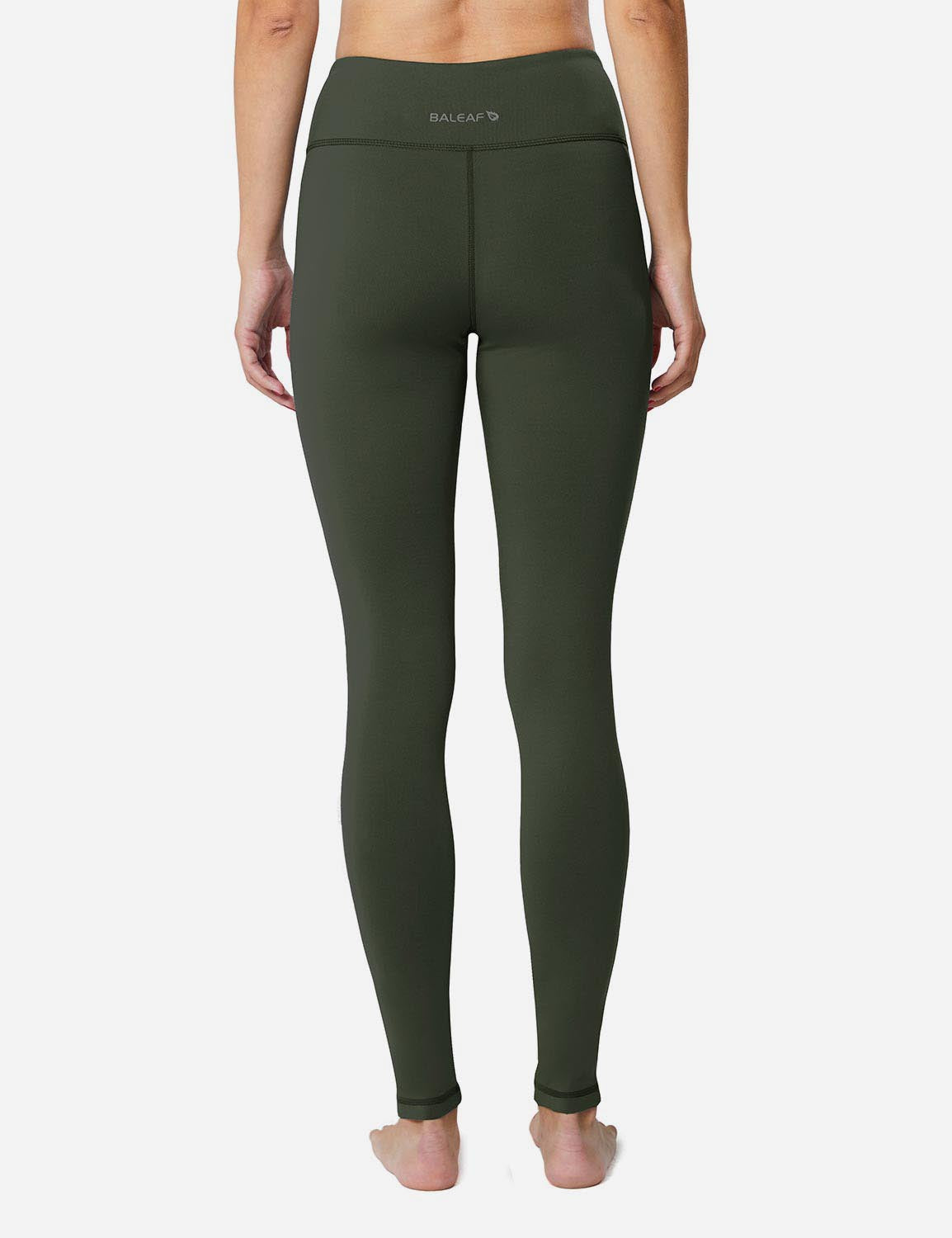 Baleaf Women's Mid-Rise Fleece Lined Basic Yoga & Workout Leggings abh018 Army-Green Back