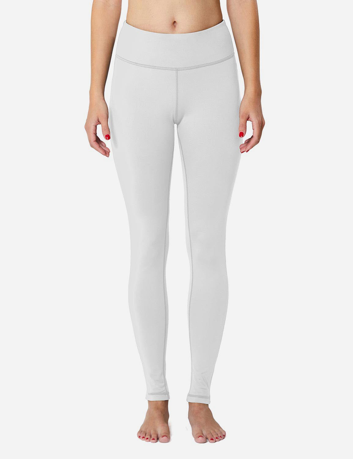 Baleaf Women's Mid-Rise Fleece Lined Basic Yoga & Workout Leggings abh018 White Front