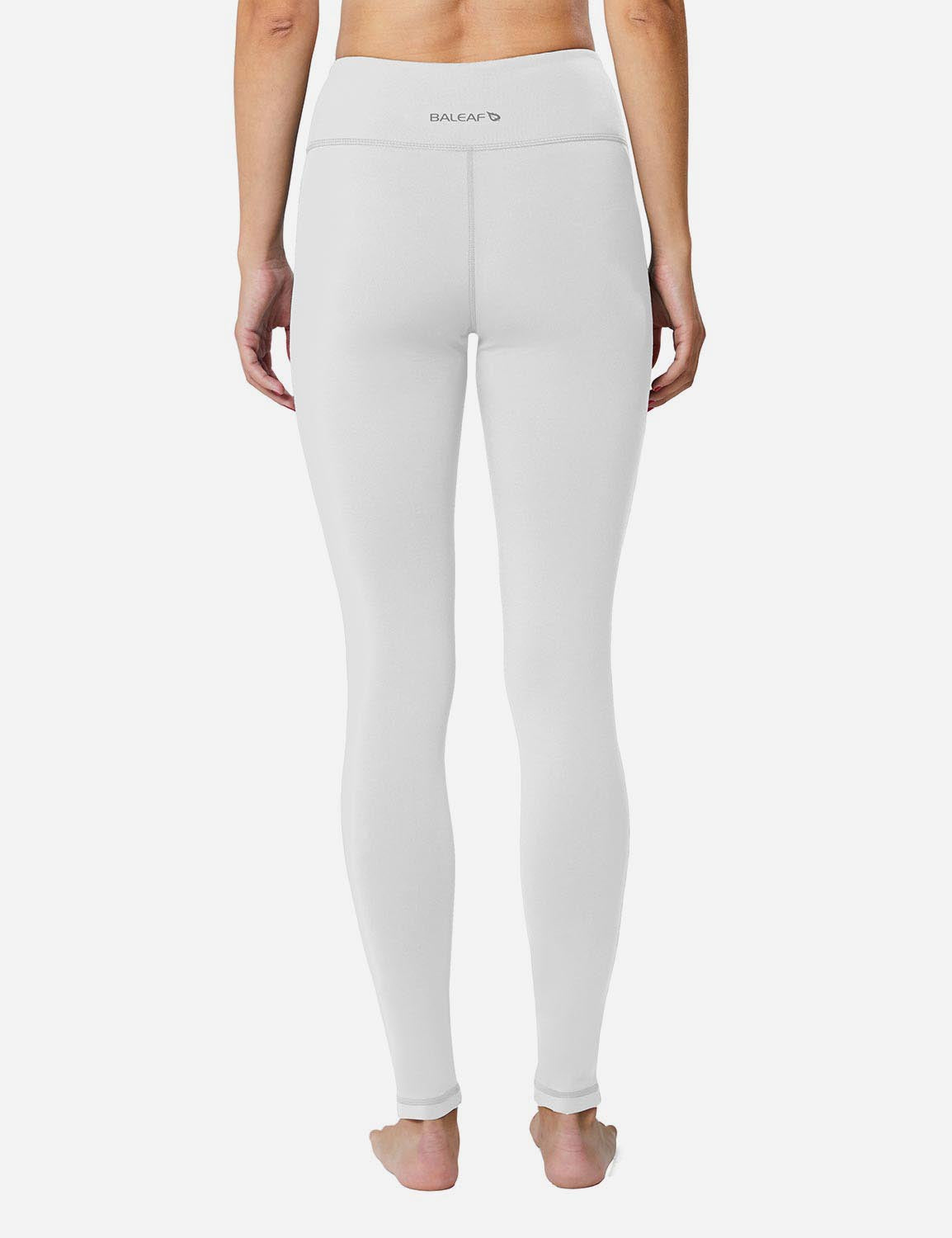Baleaf Women's Mid-Rise Fleece Lined Basic Yoga & Workout Leggings abh018 White Back