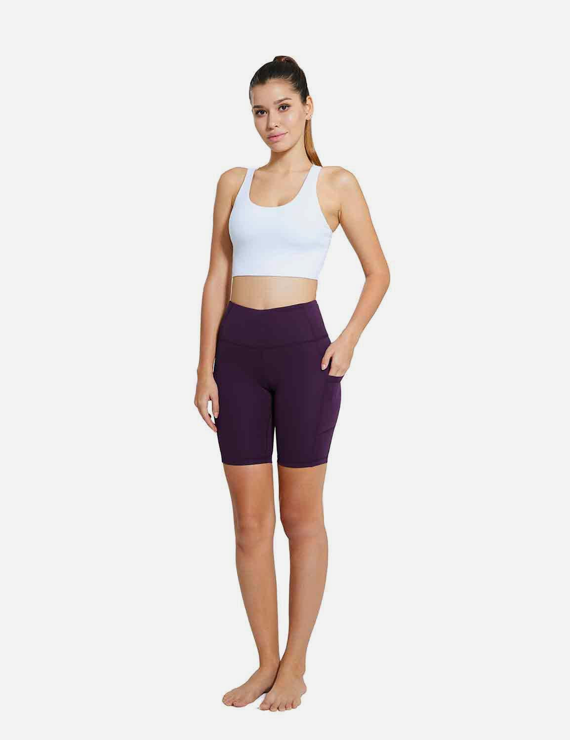 Baleaf Women's 8'' High Rise Side Pocketed Yoga Shorts abh015 Purple Full