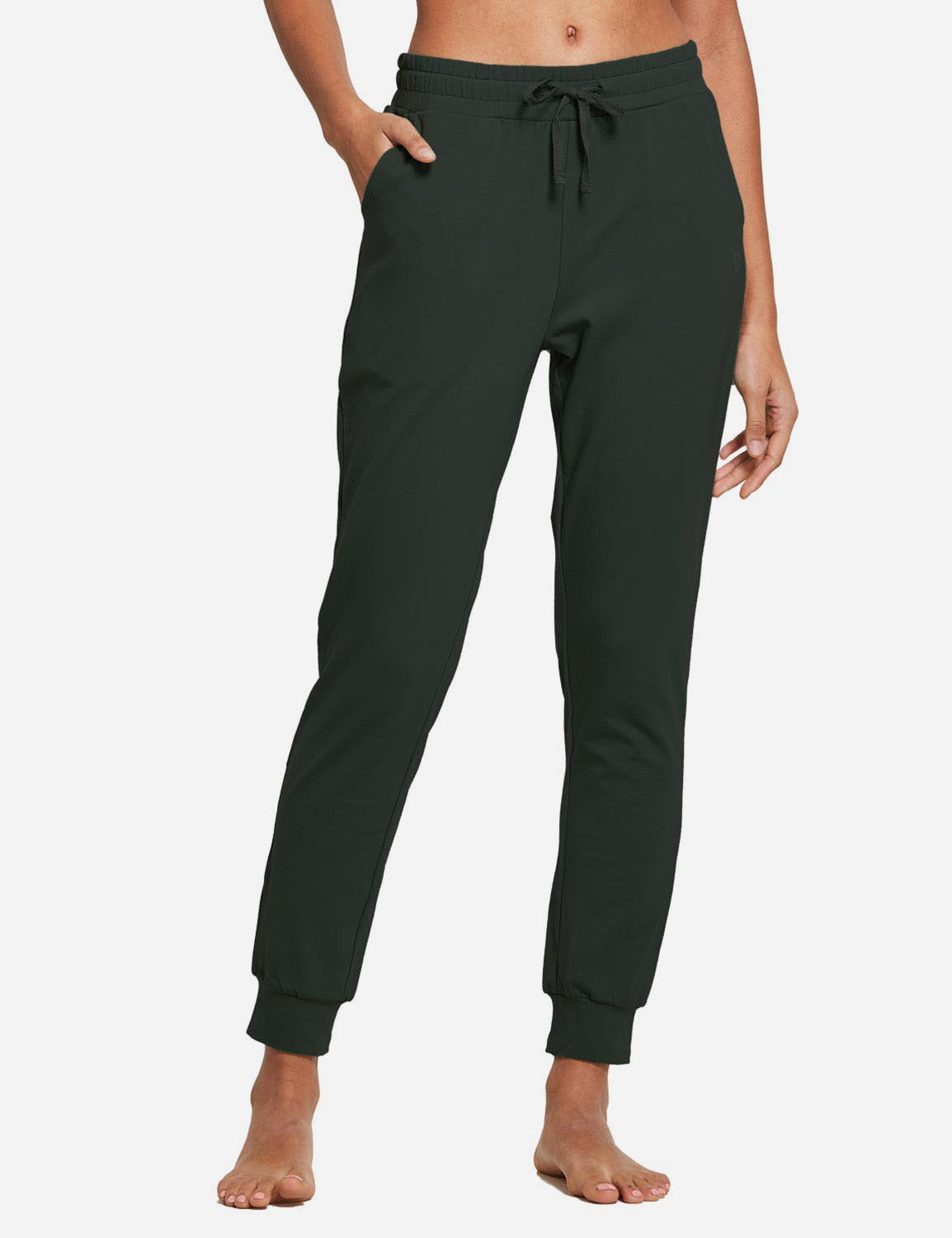 Baleaf Women's Cotton Comfy Pocketed & Tapered Weekend Joggers abh103 Army Green Front