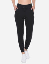 Baleaf Women's Cotton Comfy Pocketed & Tapered Weekend Joggers abh103 Black Front