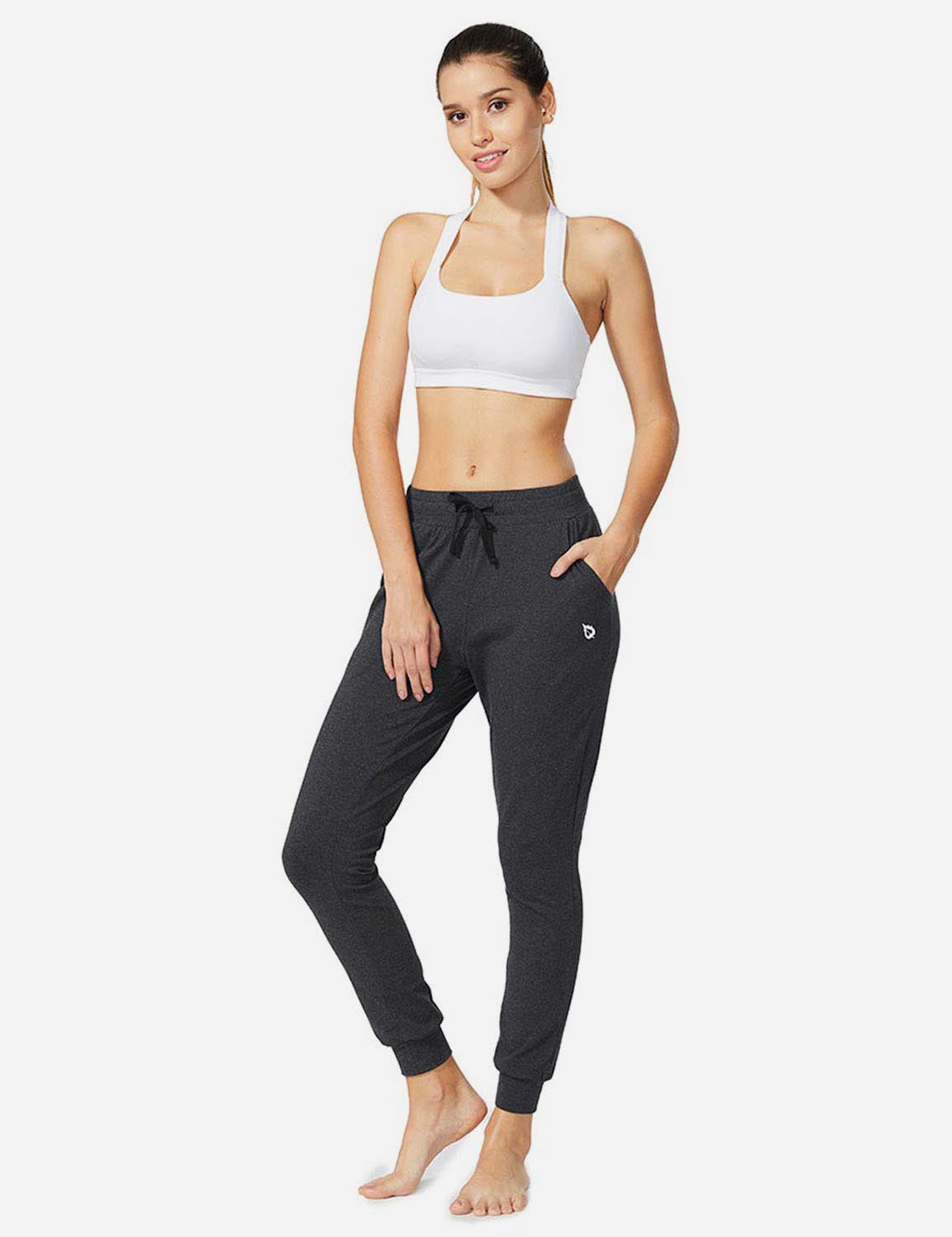 Baleaf Women's Cotton Comfy Pocketed & Tapered Weekend Joggers abh103 Charcoal Full