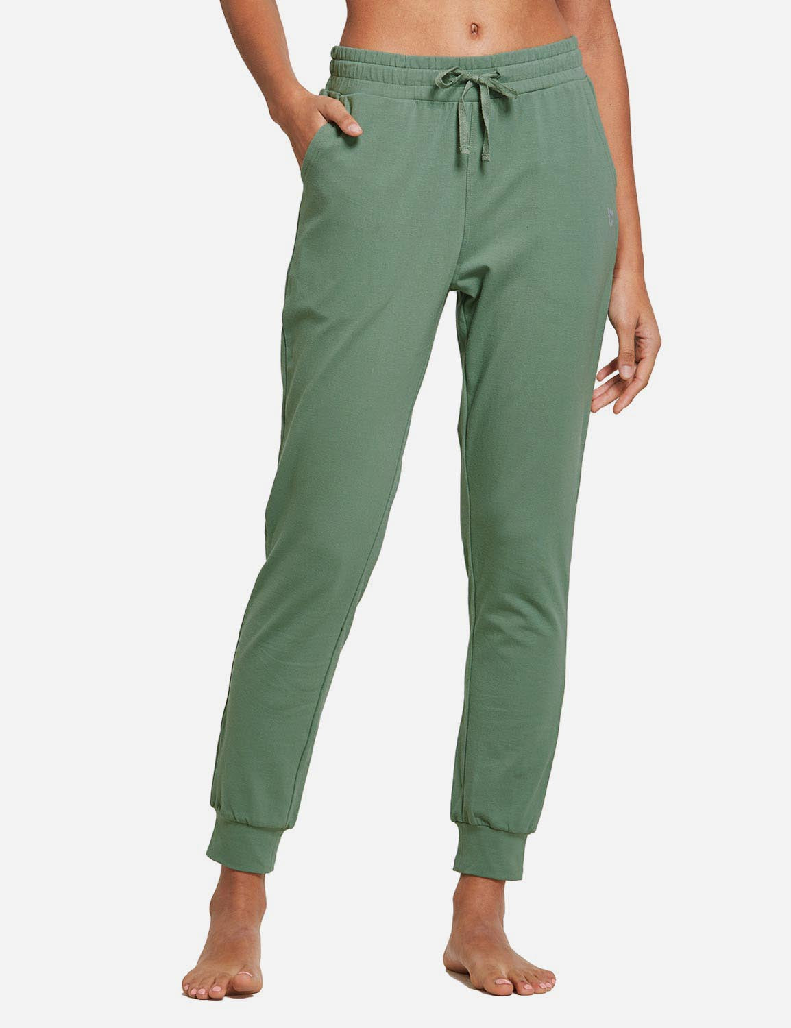 Baleaf Women's Cotton Comfy Pocketed & Tapered Weekend Joggers abh103 Loden Frost Front