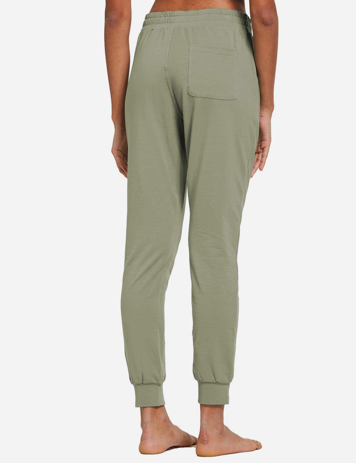 Baleaf Women's Cotton Comfy Pocketed & Tapered Weekend Joggers abh103 Spray Green Back
