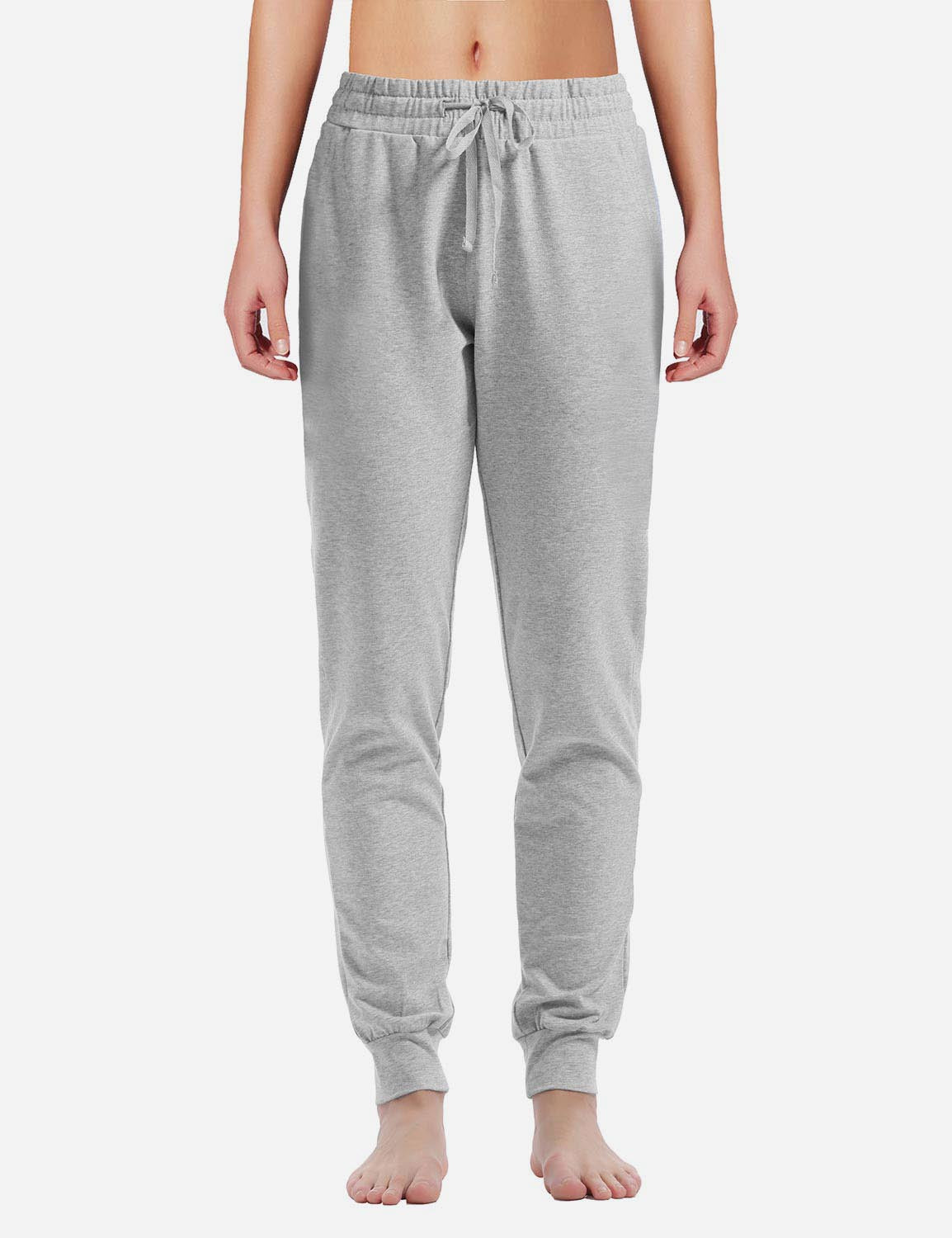 Baleaf Women's Cotton Comfy Pocketed & Tapered Weekend Joggers abh103 Light Gray Front