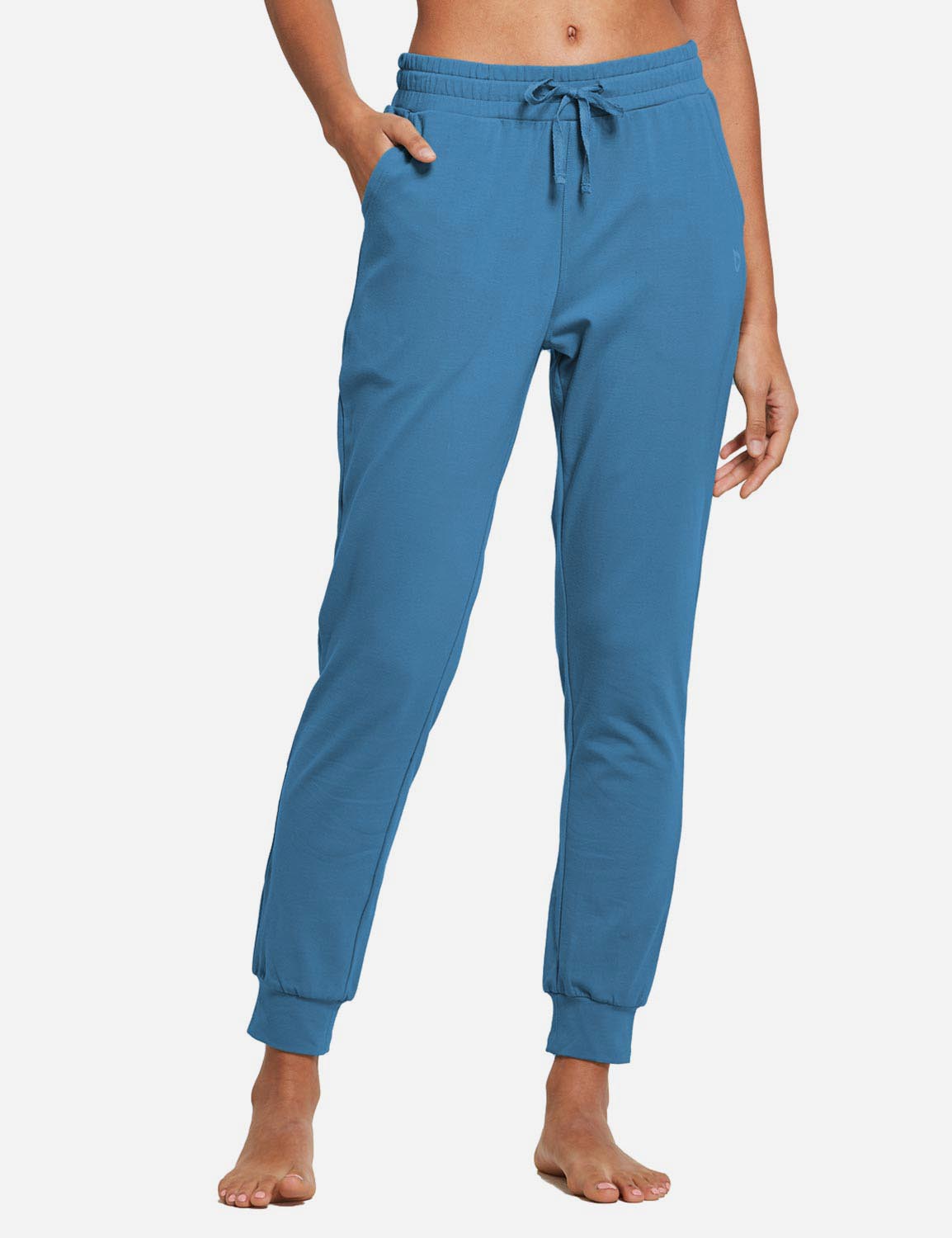 Baleaf Women's Cotton Comfy Pocketed & Tapered Weekend Joggers abh103 Sea Blue Front