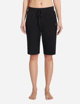 Baleaf Women's Mid-Rise Cotton Pocketed Bermuda Shorts abh104 Black Front