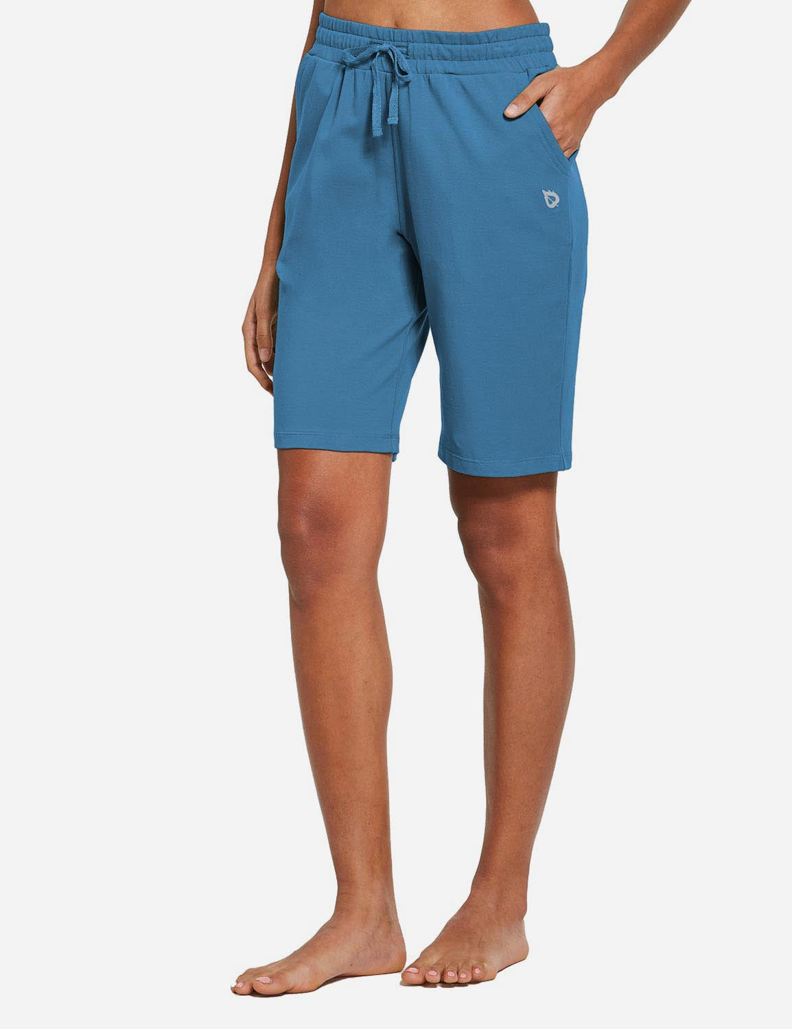 Baleaf Women's Mid-Rise Cotton Pocketed Bermuda Shorts abh104 Copen Blue Side